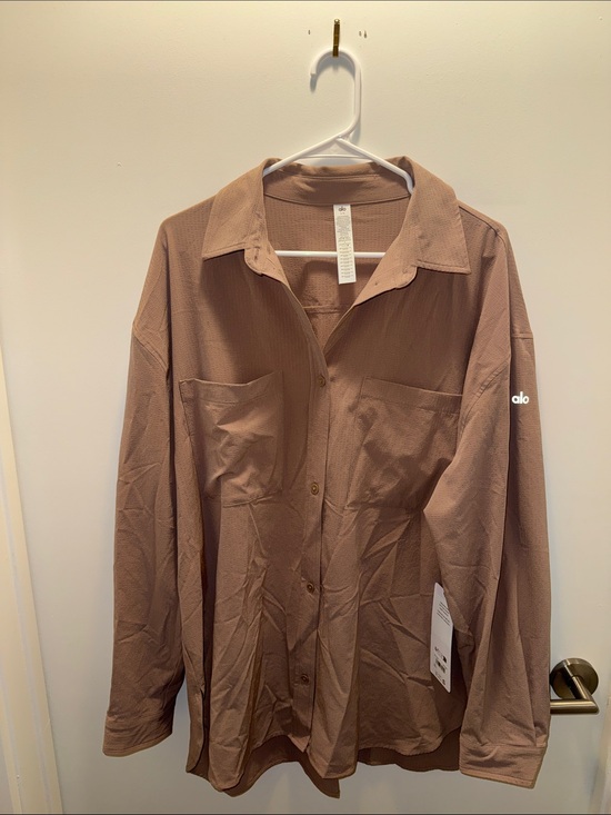 ALO Yoga Tops - Alo Dreamscape Button Down Long Sleeve in Taupe
